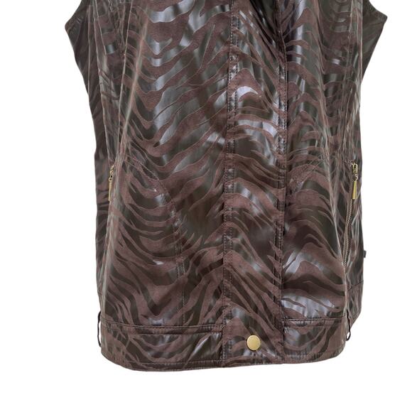 Zenergy by Chicos Vest Sz 3 Brown Faux Leather MotoBoho Zebra Bikercore Animal - Picture 3 of 12